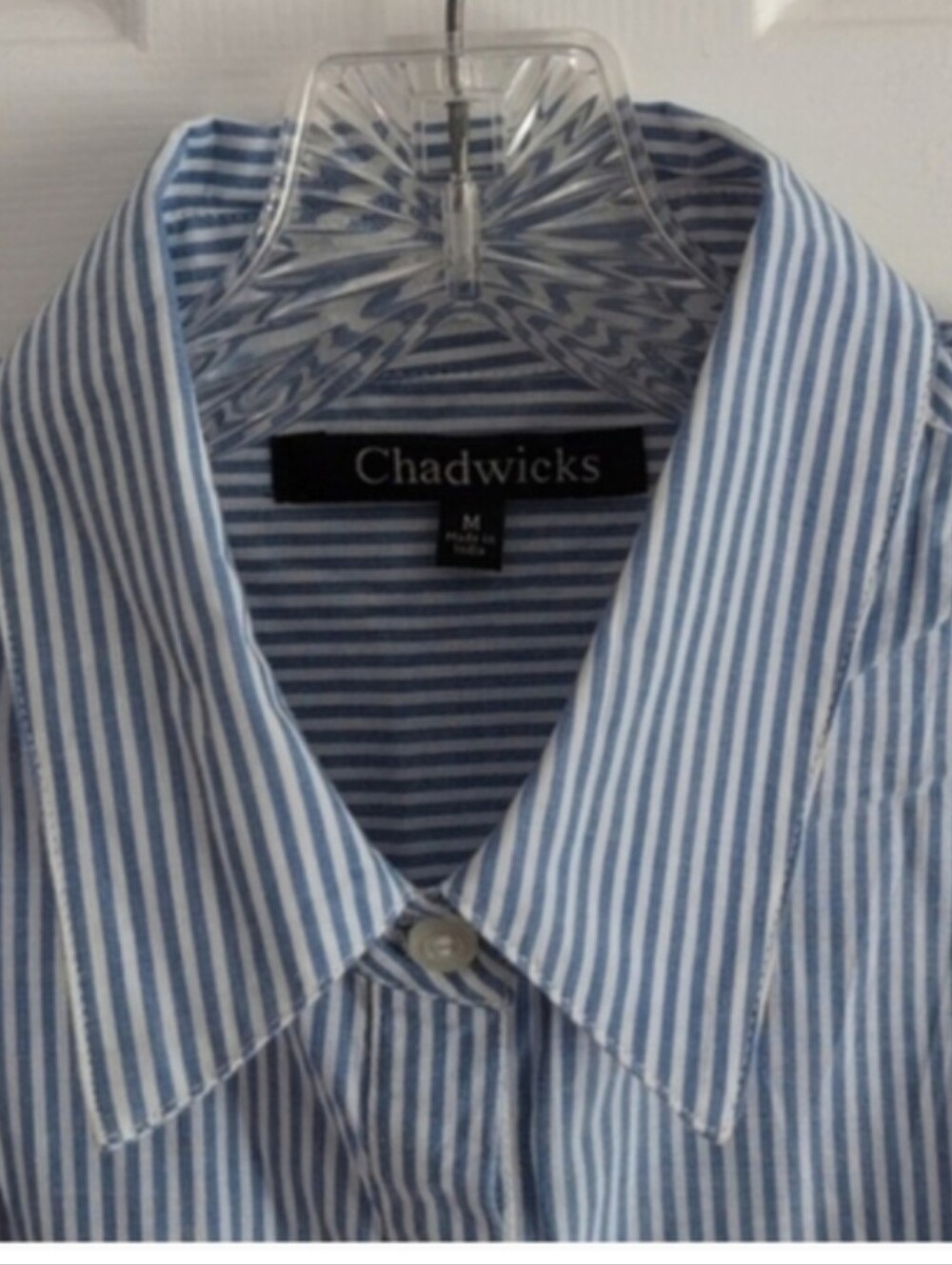 Cotton Sleeveless Blue Pinstripe Button-Up Shirt, Coverup - Picture 3 of 8